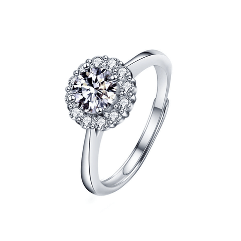 Floral Halo Ring | Nhẫn Moissanite 2 Carat Round Cut | Sterling Silver 925 | Kèm Giấy Kiểm Định GRA