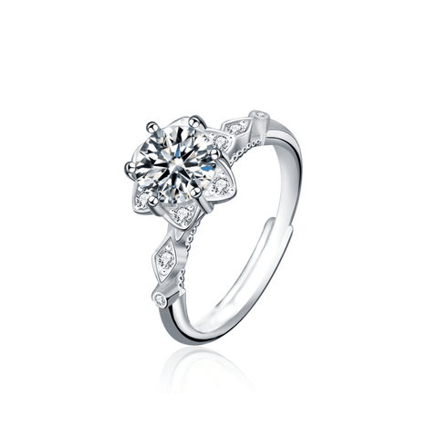 Blooming Floral Halo Ring | Nhẫn Moissanite 2 Carat Round Cut | Sterling Silver 925 | Kèm Giấy Kiểm Định GRA