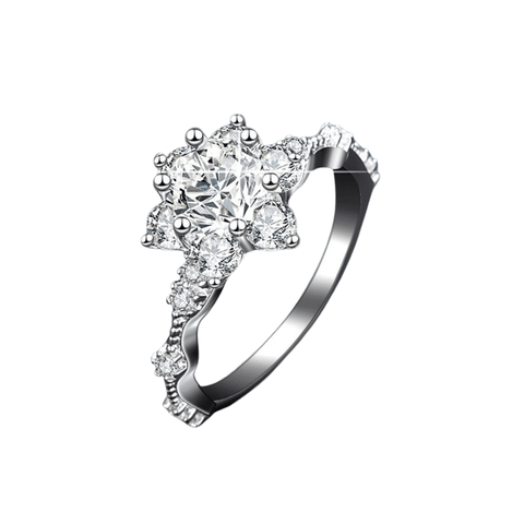 Floral Star Halo Ring | Nhẫn Moissanite 2 Carat Round Cut | Sterling Silver 925 | Kèm Giấy Kiểm Định GRA