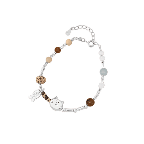 Lucky Cat Bracelet | Vòng Tay Sterling Silver 925 Phủ Bạch Kim