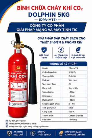Bình Chữa Cháy Khí CO2 DPA-MT5 DOLPHIN có tem kiểm định