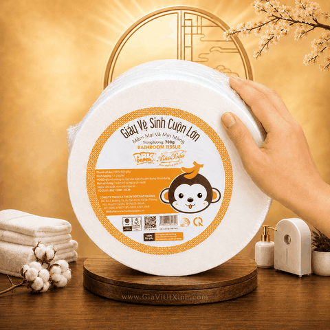 GIẤY VỆ SINH CUỘN LỚN BẢO BẢO 700G - GIẤY BÁNH XE HÌNH CON KHỈ