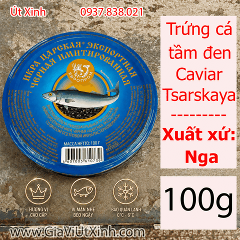 TRỨNG CÁ TẦM ĐEN CAVIAR TSARSKAYA EVROPROM 100G – NHẬP KHẨU NGA (TEM XANH)
