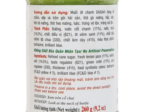 MUỐI CHANH ỚT XANH NHA TRANG DASAVI 260G - NƯỚC CHẤM HẢI SẢN
