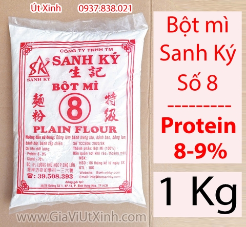 BỘT MÌ SANH KÝ SỐ 8 1KG - BỘT LÀM BÁNH PLAIN FLOUR PROTEIN 8-9%