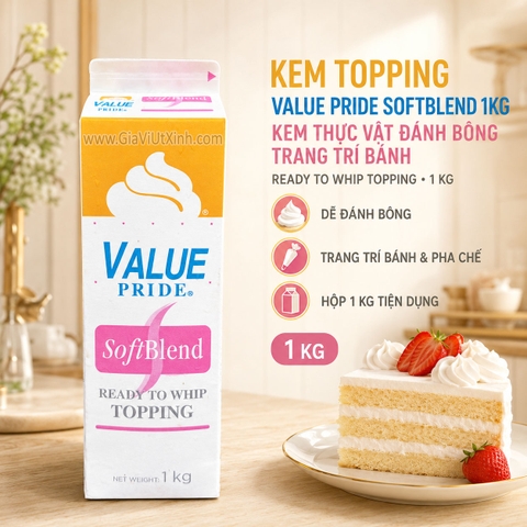 KEM TOPPING VALUE PRIDE SOFTBLEND 1KG - KEM THỰC VẬT ĐÁNH BÔNG TRANG TRÍ BÁNH