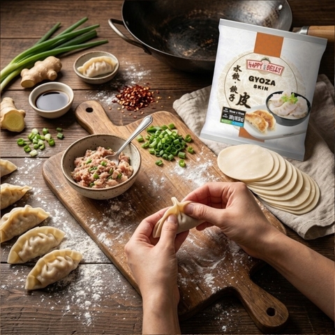 VỎ SỦI CẢO HAPPY BELLY 300G - GYOZA SKIN LÀM MANDU, DUMPLING