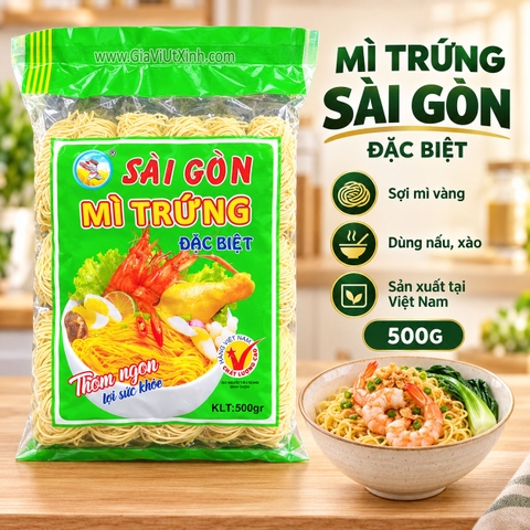 MÌ TRỨNG SÀI GÒN ĐẶC BIỆT 500G - MÌ KHÔ DẠNG VẮT, MÌ XÀO