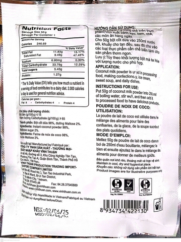 BỘT CỐT DỪA VĨNH THUẬN 50G - INSTANT COCONUT POWDER1