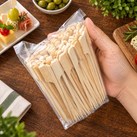 QUE XIÊN TRE MÁI CHÈO 9CM 200 CÂY - XIÊN CỜ TRÁI CÂY, TRANG TRÍ MÓN ĂN