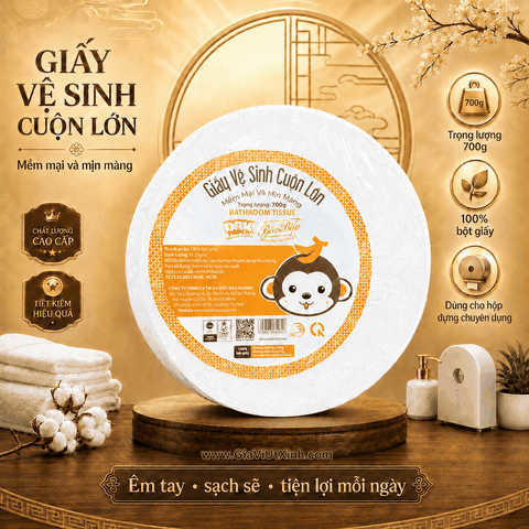 GIẤY VỆ SINH CUỘN LỚN BẢO BẢO 700G - GIẤY BÁNH XE HÌNH CON KHỈ