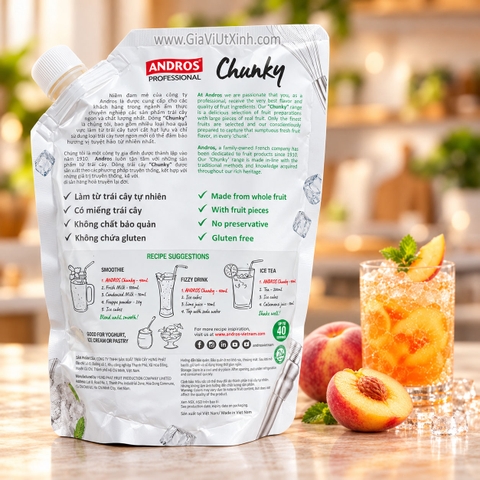 MỨT ĐÀO CHUNKY ANDROS 1KG – PEACH (CÓ MIẾNG TRÁI CÂY)
