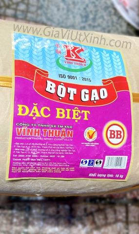 BỘT GẠO VIÊN VĨNH THUẬN ĐẶC BIỆT (MÃ BB) 10KG - ĐỘ MỊN, TRẮNG, THƠM RẤT CAO