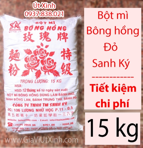 BỘT MÌ BÔNG HỒNG ĐỎ SANH KÝ 15KG - RED ROSE WHEAT FLOUR -  BỘT MÌ HOA HỒNG ĐỎ