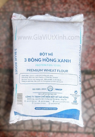 BỘT MÌ CAO CẤP 3 BÔNG HỒNG XANH 25KG - PROTEIN 9.0%-12.0%