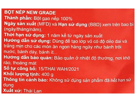 BỘT NẾP THÁI LAN NEW GRADE 400G - NEW GRADE THAILAND GLUTINOUS RICE FLOUR