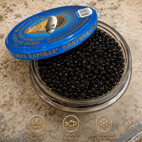 TRỨNG CÁ TẦM ĐEN CAVIAR TSARSKAYA EVROPROM 100G – NHẬP KHẨU NGA (TEM XANH)
