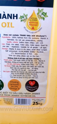 DẦU ĐẬU NÀNH JANBEE 25KG - JANBEE SOYBEAN OIL - DẦU CAN 25KG