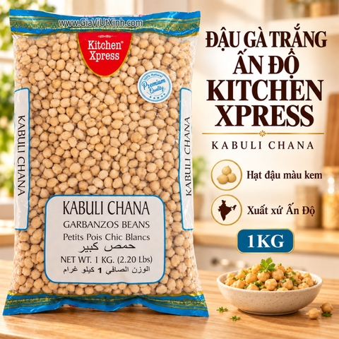 ĐẬU GÀ TRẮNG ẤN ĐỘ KITCHEN XPRESS 1KG – KABULI CHANA – GARBANZOS BEANS - ĐẬU RĂNG NGỰA