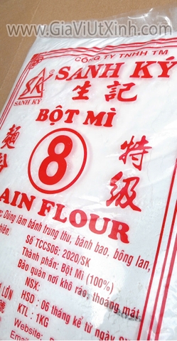 BỘT MÌ SANH KÝ SỐ 8 1KG - BỘT LÀM BÁNH PLAIN FLOUR PROTEIN 8-9%