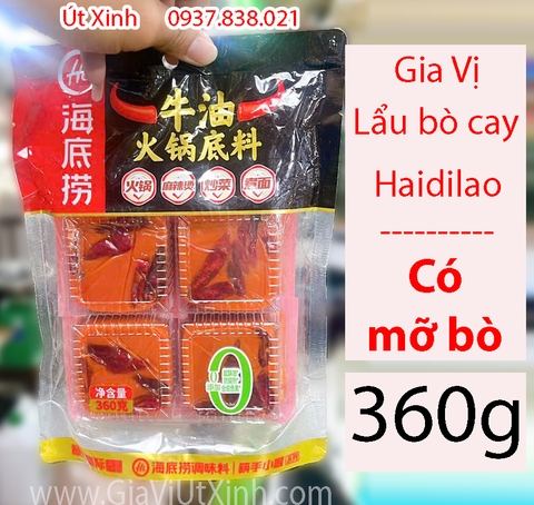 GIA VỊ LẨU BÒ CAY TỨ XUYÊN HAIDILAO 360G – LOẠI MỠ BÒ – GÓI 4 VIÊN