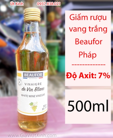 GIẤM RƯỢU VANG TRẮNG BEAUFOR 500ML – WHITE WINE VINEGAR PHÁP 7%