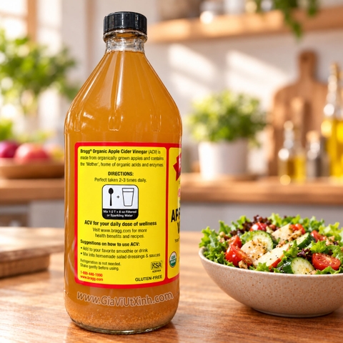 GIẤM TÁO HỮU CƠ BRAGG MỸ 946ML – ORGANIC APPLE CIDER VINEGAR (CÓ DẤM CÁI)