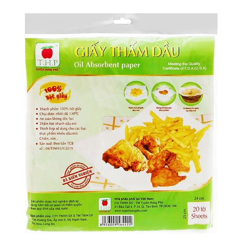 GIẤY THẤM DẦU TUYỀN HƯNG PHÚ 24CM X 25CM - 20 TỜ/XẤP