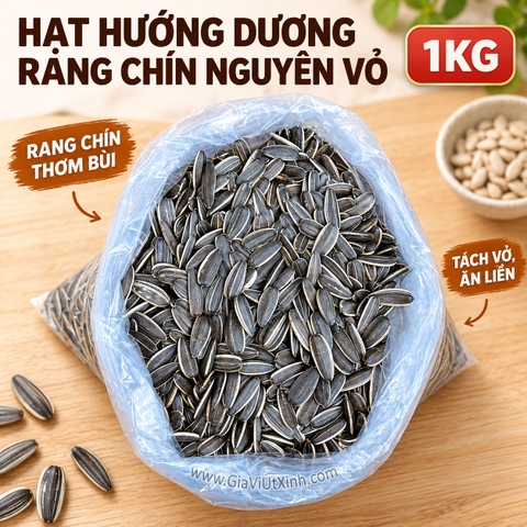 HẠT HƯỚNG DƯƠNG RANG CHÍN NGUYÊN VỎ 1KG – VỎ ĐEN SỌC TRẮNG
