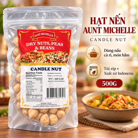 HẠT NẾN AUNT MICHELLE 500G – DRY NUTS, PEAS & BEANS CANDLE NUT WHOLE AUNT MICHELLE - HẠT LAI