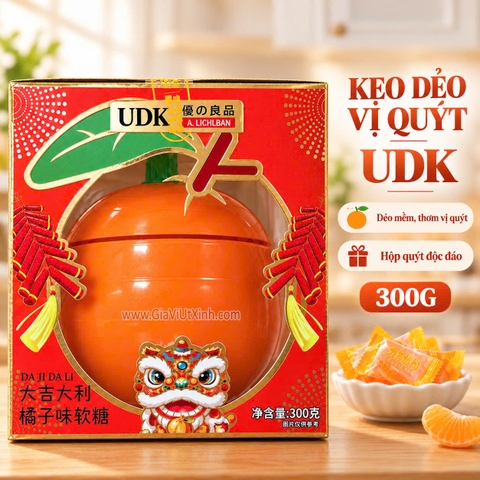 KẸO DẺO VỊ QUÝT UDK 300G – HŨ TRÁI QUÝT ĐẠI CÁT ĐẠI LỢI