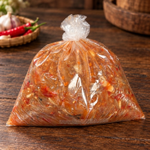 MẮM CÁ CƠM CHUA 1KG – MẮM CÁ CƠM NGUYÊN CON TRỘN ỚT TỎI