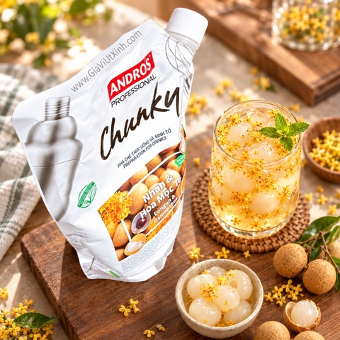 MỨT CHUNKY NHÃN & HOA MỘC TÊ ANDROS 1KG – LONGAN & OSMANTHUS (CÓ MIẾNG TRÁI CÂY)