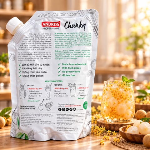 MỨT CHUNKY NHÃN & HOA MỘC TÊ ANDROS 1KG – LONGAN & OSMANTHUS (CÓ MIẾNG TRÁI CÂY)