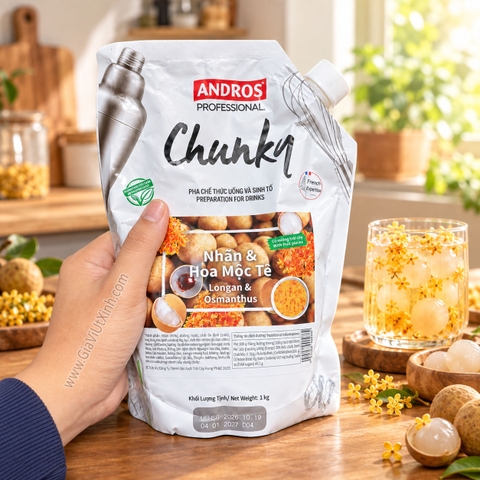 MỨT CHUNKY NHÃN & HOA MỘC TÊ ANDROS 1KG – LONGAN & OSMANTHUS (CÓ MIẾNG TRÁI CÂY)
