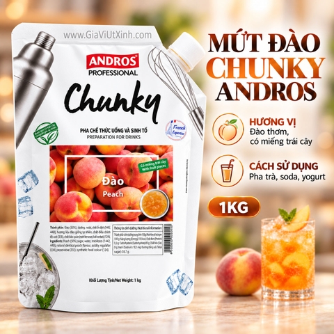 MỨT ĐÀO CHUNKY ANDROS 1KG – PEACH (CÓ MIẾNG TRÁI CÂY)