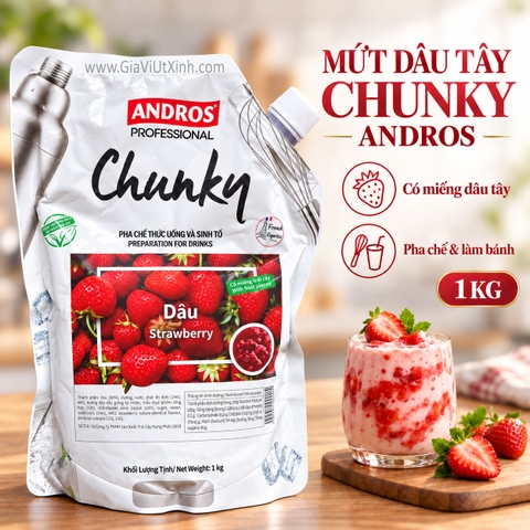 MỨT DÂU TÂY CHUNKY ANDROS 1KG – STRAWBERRY (CÓ MIẾNG TRÁI CÂY)