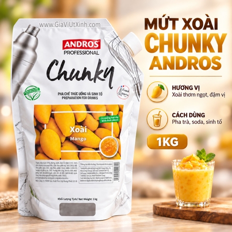 MỨT XOÀI CHUNKY ANDROS 1KG – MANGO (CÓ MIẾNG TRÁI CÂY)