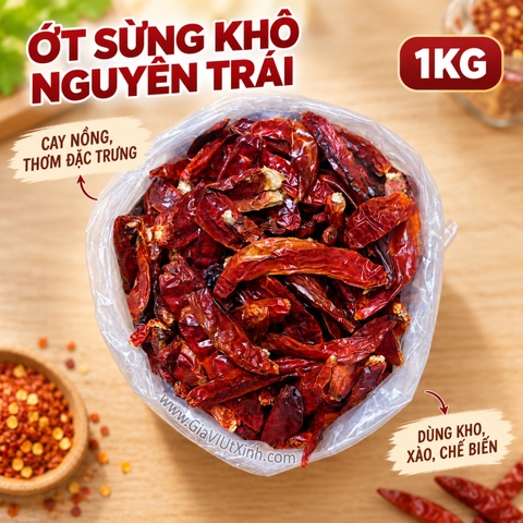 ỚT SỪNG KHÔ NGUYÊN TRÁI 1KG – ỚT ĐỎ KHÔ LÀM SA TẾ, DẦU ỚT – DRIED RED HORN CHILIES