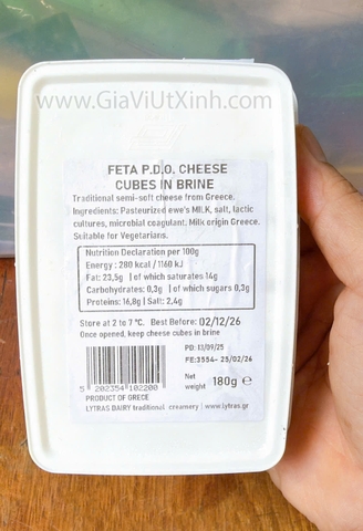 PHÔ MAI FETA LYTRAS 180G - PHÔ MAI SỮA CỪU HY LẠP NGÂM NƯỚC MUỐI