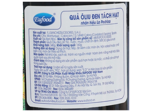 QUẢ OLIU ĐEN TÁCH HẠT 340G LA PEDRIZA - LA PEDRIZA PITTED BLACK OLIVES