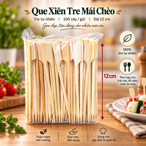 QUE XIÊN TRE MÁI CHÈO 12CM 100 CÂY - XIÊN CỜ TRANG TRÍ TRÁI CÂY