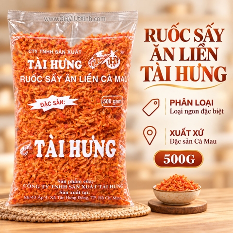 RUỐC SẤY ĂN LIỀN TÀI HƯNG 500G – TÉP KHÔ CÀ MAU LOẠI NGON ĐẶC BIỆT