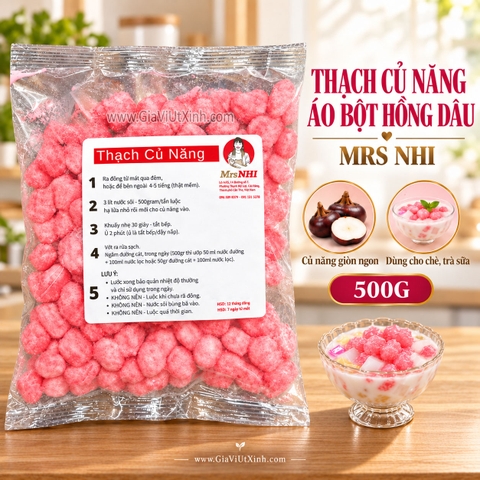 THẠCH CỦ NĂNG ÁO BỘT HỒNG DÂU MRS NHI 500G - TOPPING CHÈ, TRÀ SỮA [NT]