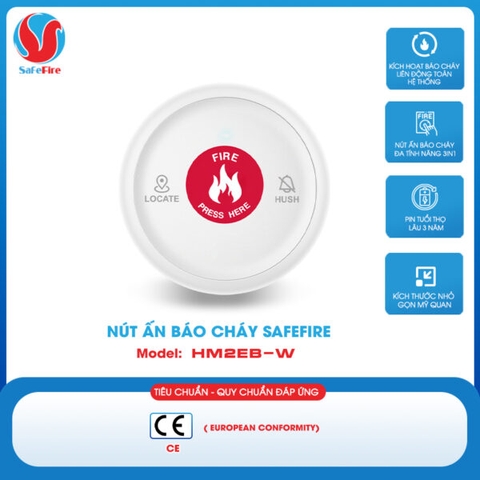 Nút ấn khẩn cấp tròn báo cháy không dây SafeFire HM2EB-W