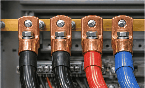 Đầu cos đồng dày ép cáp lực trong tủ điện công nghiệp hệ thống 3 pha