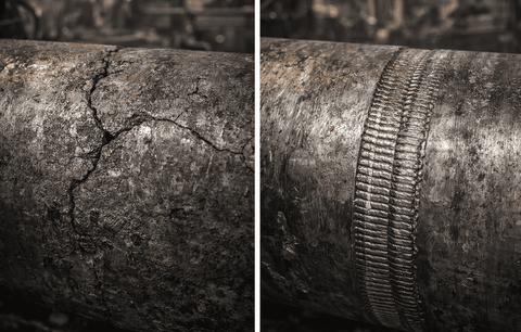 So sánh bề mặt thiết bị trước và sau khi phục hồi bằng que hàn đắp cứng Castolin