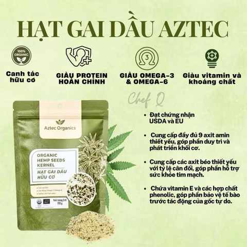 HẠT HEMP (HẠT GAI) HỮU CƠ AZTEC – NGUỒN PROTEIN THỰC VẬT CHẤT LƯỢNG CAO