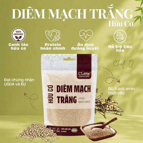 Diêm Mạch Trắng C’lavie 200g – Hạt Quinoa Hữu Cơ, Ăn Eat Clean, Nấu Cháo & Salad Healthy