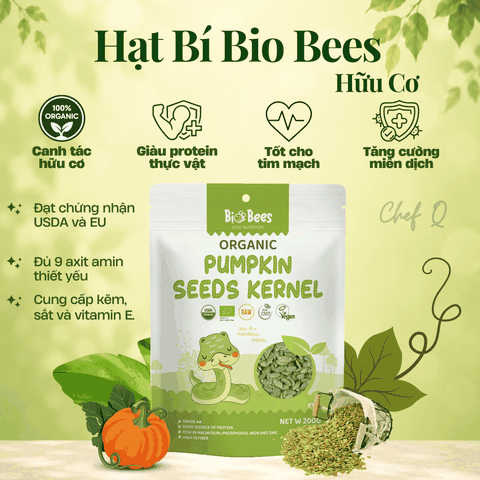 Hạt Bí Xanh Hữu Cơ Bio Bees 200g – Chứng Nhận USDA & EU Organic, Giàu Dinh Dưỡng